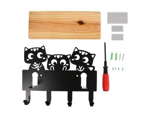 GETAJGHSD Creative Black Iron Wall Shelf with Cat Shape Hook Storage Rack for Decorative and Practical Wall Mounted Storage in Bedroom Or Living Room