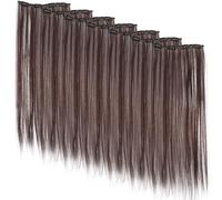 GETAJGHSD Hair Extensions Chemical Fiber Straight 7pcs for Women Brown with Clips High Temperature Fiber Hairpieces, Blends Seamlessly for Realistic Effect, 55cm Length, Natural Invisible