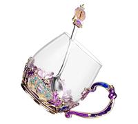 GETAJGHSD Heat-Resistant Enamel Crystal Glass Crown Tea Cup Set with Spoon, Small 150ml Milk and Coffee Mug for Home and Office Use Random Color