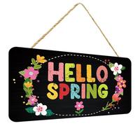 GETAJGHSD Hello Spring Sign Wooden Flower-shaped Plaque Black Farmhouse Style Simple Letter Printing Front Door Decor to Welcome Guests and Inform Business Status