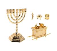 GETAJGHSD Israel Figurine Jewish Statue Menorah Candle Holder Gold Spiritual Religious Figure Tabletop Decor Hanukkah Home Display Set with Small Ark Model