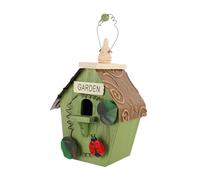 GETAJGHSD Rustic Wooden Bird House with Green Roof Outdoor Hanging Garden Ornament Wind and Rain Shelter Nest Box for Wild Birds and Sparrows for Garden Decoration