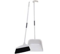 GETAJGHSD Soft Bristle Broom and Dustpan Set Grey White, Floor Cleaning Tool with Long Handle, Home Cleaning Supplies Kit for Indoor Sweeping and Dust Collection