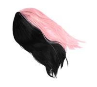 GETAJGHSD Wig Synthetic High Temperature Fiber Fashion Long Straight Half Black Half Pink Two Color Stitching Design Women for Cosplay Dress and Festival Party