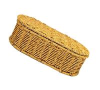 GETAJGHSD Woven Basket with Lid for Desktop Storage, Faux Rattan Plastic and Iron Frame Rectangular Organizer with Soft Touch and Compact Portable Design, for Bedroom and Travel Storage