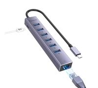 Getatek USB 3.0 Hub, with 7 USB 3.0 Port, 5 V Extra Power Port, Aluminium Shell Ethernet Adapter, Network Adapter for Laptop, Flash Drive, HDD, Printer, Keyborad, Mouse