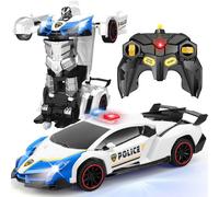 Getatoy Toys for 5-12 Year Old Boys: Transforming Remote Control Police Car Toys Gifts for Age 5 6 7 8 9 10 11 12 Year Old Boys Kids Birthday Presents Toy Transforming 2 in 1 RC Robot Police Car Blue