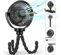 GetBreeze Portable Fan 5200 mAh Battery Operated, Baby Stroller Fan with Removable Tripod Clip on Portable Handheld Fan Personal USB Portable Fan for Travel, Stroller, Car Seat Black