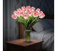 GETBSTOOP 15Pcs Radiant Romantic Tulip Light LED Adjustable Tulip Night Light Warm Light Luminous Bouquet Ornament Gift for Anniversary/Wedding/Birthday (Pink White) (E)