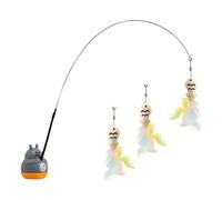 GETBSTOOP 360° Rotatable Interactive Cat Toy, Cat Wand Toy with Peel-and-Stick Base, Moving Feather, Fish & Bell, Two Modes, Detachable Cats Teaser, Cats Enrichment Toys for Bored Indoor Kittens