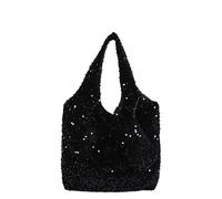 GETBSTOOP Black Sequin Bag for Women Girls Glitter Sparkly Shoulder Tote Bag Large Capacity Shiny Shopping Bag Pouch Travel Daily Purse