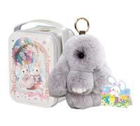 GETBSTOOP Bunny Lulu Keychain with Tin Box, Easter Handmade Soft Bunny Pompom Charms, Fluffy Bunny Keychain, Cute Rabbit Key Ring Charm for Bags, Backpacks, Women, Girls