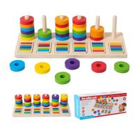 GETBSTOOP Colour Stack Challenge Game, Montessori Wooden Color Stacking Toys with Racks Rings, Color Matching & Sorting Game, Wooden Toddler Sensory Toys, Competitive Tabletop Brain Teaser