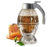 GETBSTOOP Glass Honey Dispenser No Drip, Maple Syrup Dispenser, Honey Jars with Stand, 8 Oz Honey Jars, Maple Syrup Honey Container, Elegant Honeycomb Design for Home Decor for Any Occasion