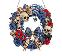 GETBSTOOP Halloween Painting Wreath Kit Acrylic Special Shape Halloween Skull Rhinestone Diamond Art Pendants 5D DIY Painting Wreath Pendant for Garden Window Decor