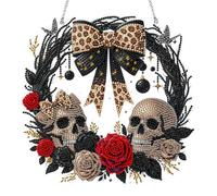 GETBSTOOP Halloween Painting Wreath Kit Acrylic Special Shape Halloween Skull Rhinestone Diamond Art Pendants 5D DIY Painting Wreath Pendant for Garden Window Decor