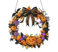 GETBSTOOP Halloween Painting Wreath Kit Acrylic Special Shape Halloween Skull Rhinestone Diamond Art Pendants 5D DIY Painting Wreath Pendant for Garden Window Decor