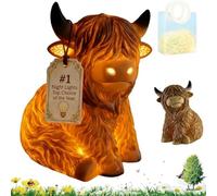 GETBSTOOP Highland Cattle Lamp - The Cozy Highland Glow, Resin Cute Animal Lamp with Led Warm Glow, Decorative Table Night Lights, Rustic Farmhouse Home Decor for Bedroom Nursery Living Room Gift