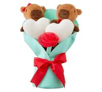 GETBSTOOP Highland Cow Plush Bouquet, Set of 2 Adorable Stuffed Animals with Hearts & Pink Bow Wrap, Romantic Bouquet Gift for Anniversary, Weddings, Valentines Day, Holiday Party Decor