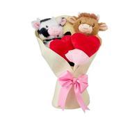 GETBSTOOP Highland Cow Plush Bouquet, Set of 2 Adorable Stuffed Animals with Hearts & Pink Bow Wrap, Romantic Bouquet Gift for Anniversary, Weddings, Valentines Day, Holiday Party Decor