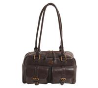 GETBSTOOP Leather Top Handle Bags for Women Top Handle Purse Retro Multi Pocket Bowling Bag Shoulder Bag Underarm Bag