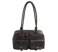 GETBSTOOP Leather Top Handle Bags for Women Top Handle Purse Retro Multi Pocket Bowling Bag Shoulder Bag Underarm Bag