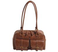 GETBSTOOP Leather Top Handle Bags for Women Top Handle Purse Retro Multi Pocket Bowling Bag Shoulder Bag Underarm Bag