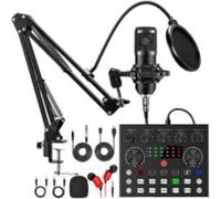 GETBSTOOP Pot Microphone Bundle, Podcast Equipment Bundle with BM800 Microphone V8 Sound Card, DJ Mixer Audio Streaming Podcast Microphone Studio Condenser Mic Kit for Laptop Computer Vlog