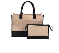 GETBSTOOP Reusable Jute Beach Bag Large Capacity with Pouch Patchwork