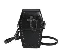 GETBSTOOP Women Coffin Satchel Purse Cartoon Gothic Crossbody Bag Zipper Skull Shoulder Bag Strap Adjustable PU Leather Novelty Halloween Versatile Bag