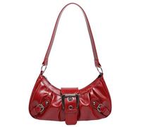 GETBSTOOP Women Shoulder Bag Y2K PU Leather Hobo Bag Pleated Crescent Bag Magnetic Closure Zipper Clutch Purse Travel Bag