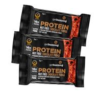Getbuzzing Nut Free Oat Protein Flapjacks - Gluten Free Healthy Snacks - Energy Bars For Running, Cycling, Gym - Pack of 3 x 55g (Chocolate Fudge)