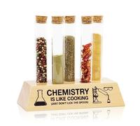 getDigital Test Tube Spice Rack Set - Science Kitchen Storage Containers for Spices and Herbs, including 5 Glass Test Tubes with Cork Stoppers and a Wood Base