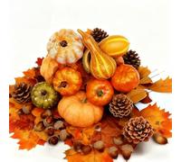 Getdoublerich 128 Pcs Fall Decor Set Artificial for mini Pumpkins and Leaves Yellow Plastic Autumn Ornaments for Thanksgiving Home Table Party