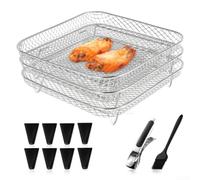 Getdoublerich 13-Piece Set Air Fryer Rack 3-Layer, Oven 3-Layer Baking Grid Stacking Grid (with 8 Silicone Feet And 1 Brush And Clip)