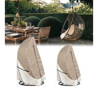 Getdoublerich 420D Oxford Hanging Egg Chair Cover, Light Tan and Khaki Garden Swing Seat Protector with Bracket Fixing, Weatherproof Outdoor Furniture Dust Shield 30x30x5