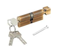 Getdoublerich 70mm Aluminum Alloy Door Lock Cylinder with 6-Pin Security, Same-Key Access, Thumb Turn Option, Includes 3 Keys & Set Screw - Gold/Black/Yellow Bronze