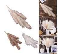 Getdoublerich Artificial Pampas Grass 4-Fork Reed Stems, 58.5cm Silk Fake Flowers for Home Wedding Office Decor, Beige Brown Light Yellow