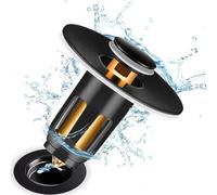 Getdoublerich Bathroom Sink Drain Filter, Basin Pop-Up Drain Black, Wash Basin Core Filter for Sink Waste Bathroom Fitting