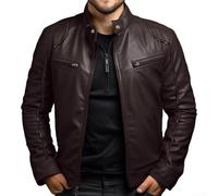 Getdoublerich Daring Design Mens Motorcycle Rider Coat, Perfect Addition to Any Wardrobe (L Brown)