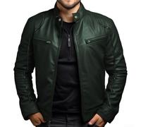 Getdoublerich Daring Design Mens Motorcycle Rider Coat, Perfect Addition to Any Wardrobe (L Dark green)