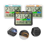 Getdoublerich Digital Hygrometer and Thermometer with Clock, Indoor Room Temperature Humidity Monitor, Comfort Indicator, Alarm, Type-C or Battery Powered, Wall Mount or Desk Stand for Home Office