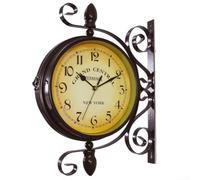 Getdoublerich Double-sided Wall Clock, Vintage Style Double-sided Wall Clock Wrought Iron Train Station Style