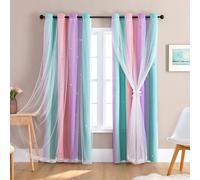 Getdoublerich Dreamy Rainbow Star Curtains For Girls' Rooms, Gradient Princess Window Treatment, Ideals For Light Blocking And Room Decor(Green, purple, pink)