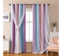 Getdoublerich Dreamy Rainbow Star Curtains For Girls' Rooms, Gradient Princess Window Treatment, Ideals For Light Blocking And Room Decor(blue, purple, pink)