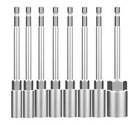 Getdoublerich Extended Magnetic Hex Socket Set, 150mm Long Reach Alloy Sleeve with 6.35mm Shank, 5.5mm to 19mm Nut Driver Bits for Drills