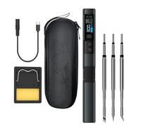 Getdoublerich For FNIR HS02B Set 100W Intelligent Soldering Iron with 0.96" HD Screen, PD/QC Fast Heat, CNC Alloy, Type-C, 3 Tips & Stand