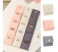 Getdoublerich for mini Travel Jewelry Organizer Compact PU Leather Pouch Foldable Storage Case for Rings Earrings Necklaces On-the-Go Almonds