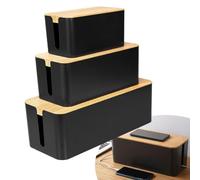 Getdoublerich Large Cable Organizer Box with Wooden Lid, ABS Cord Management Box for Hiding Power Strips & Wires, Ventilated Surge Protector Cover for Home Office TV, Black