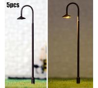 Getdoublerich LED Street Light Model, 5 Pack OO HO Scale 75mm Train Path Lamp Post with Resistor, Miniature for lighting for Railway Scenery Display